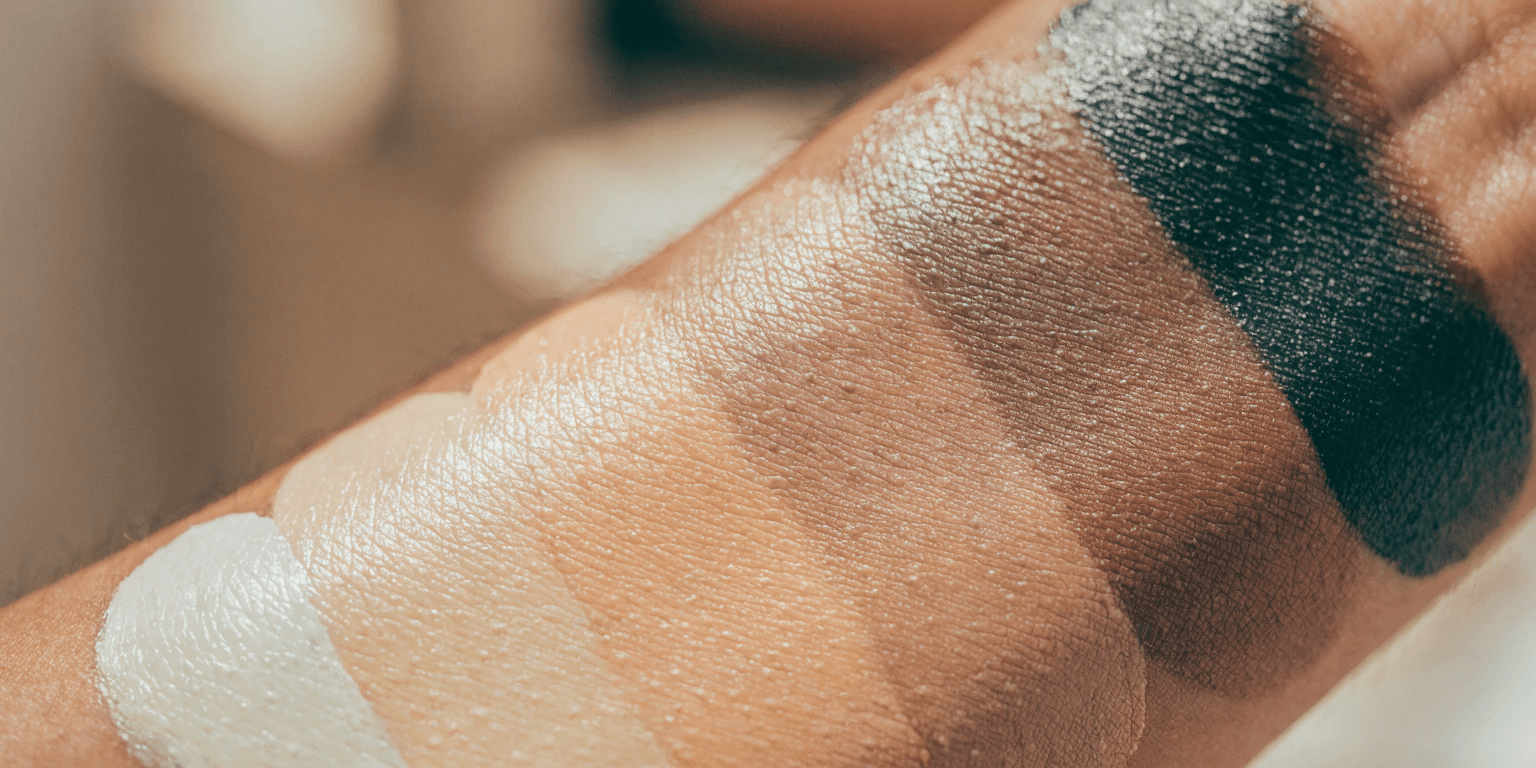 Foundation swatches blended from lightest to deepest on skin